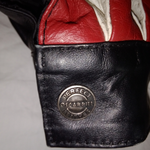 Vintage Oscar Piel Perfect Leather USA Flag Stars Stripes Jacket Size Medium Y2K - Picture 4 of 9